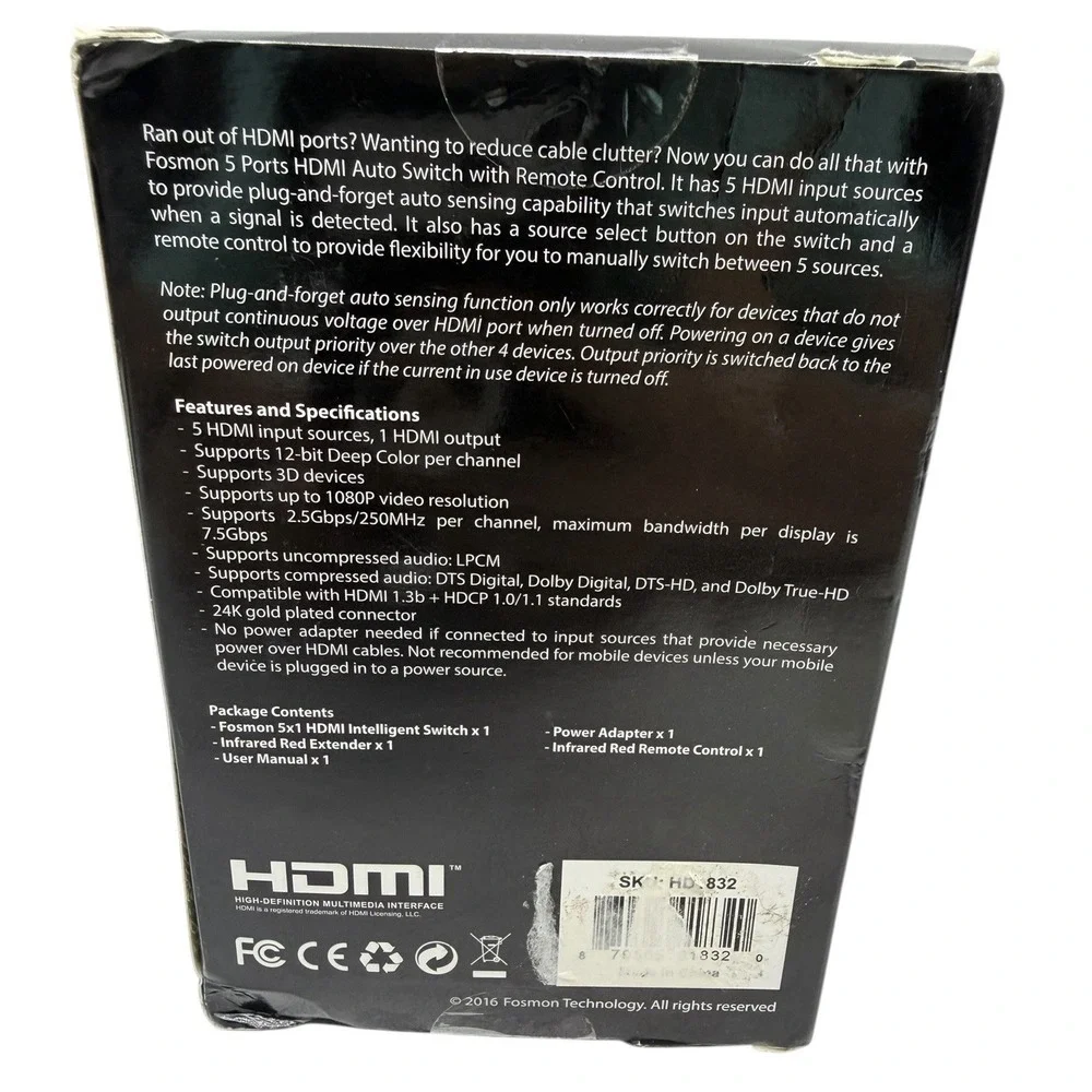 Fosmon 5x1 HDMI Intelligent Switch‎ W/ IR Remote Control